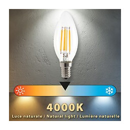 Ampoule À Filament Led, Olive C35, 4w / 470lm, Culot E14, 4000k