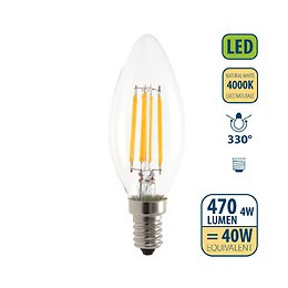 Ampoule À Filament Led, Olive C35, 4w / 470lm, Culot E14, 4000k