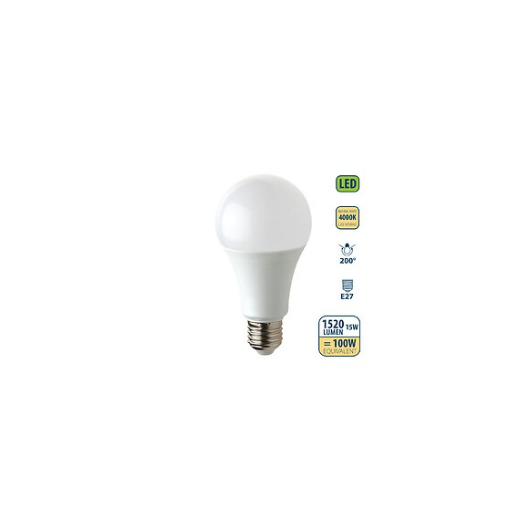 Ampoule Led Smd, Standard A60, 15w / 1520lm, Culot E27, 4000k