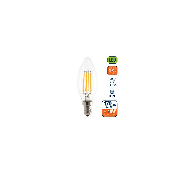 Ampoule À Filament Led, Olive C35, 4w / 470lm, Culot E14, 2700k