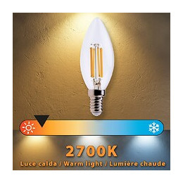 Ampoule À Filament Led, Olive C35, 4w / 470lm, Culot E14, 2700k