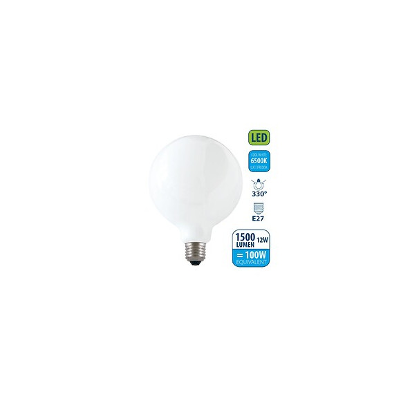 Ampoule À Filament Led Opal, Globe G125, 12w / 1500lm, Culot E27, 6500k