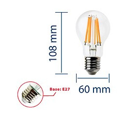 Ampoule À Filament Led, Standard A60, 12w / 1500lm, Culot E27, 2700k