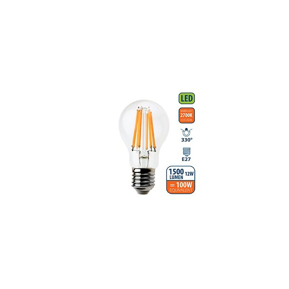 Ampoule À Filament Led, Standard A60, 12w / 1500lm, Culot E27, 2700k