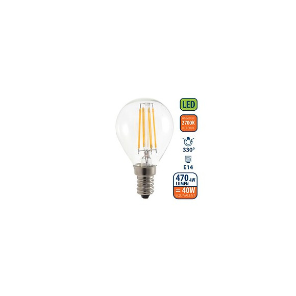 Ampoule À Filament Led, Mini-sphérique P45, 4w / 470lm, Culot E14, 2700k