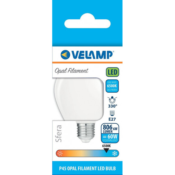 Ampoule À Filament Led Opal, Mini-sphérique P45, 6w / 806lm, Culot E27, 6500k