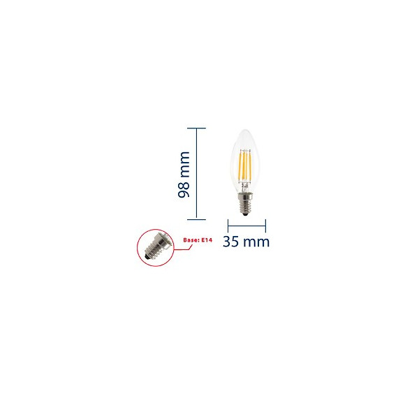 Ampoule À Filament Led, Olive C35, 4w / 470lm, Culot E14, 2700k