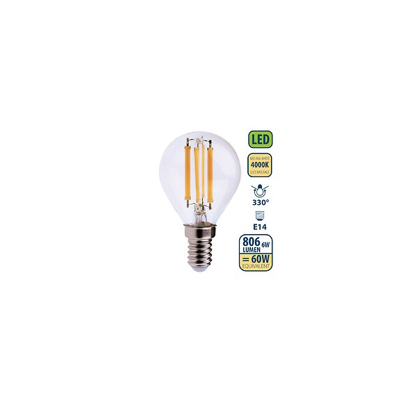 Ampoule À Filament Led, Mini-sphérique P45, 6w / 806lm, Culot E14, 4000k