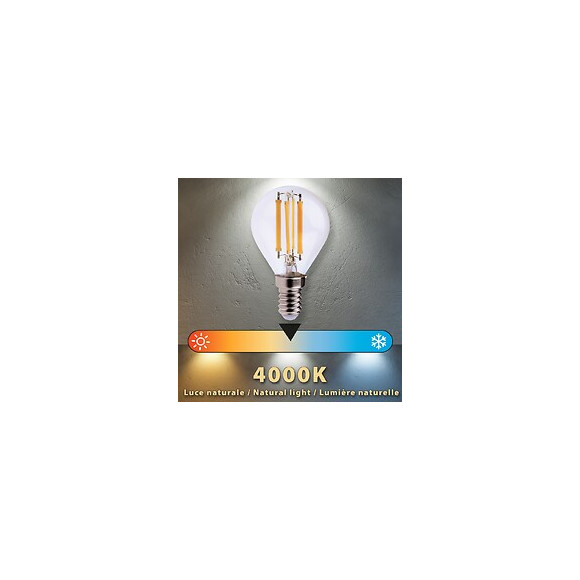Ampoule À Filament Led, Mini-sphérique P45, 6w / 806lm, Culot E14, 4000k