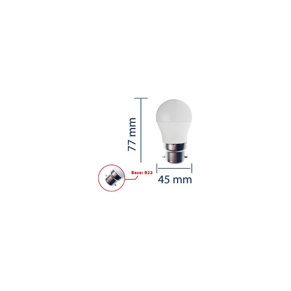 Ampoule Led Smd, Mini-sphérique P45, 6w / 470lm, Culot B22 (france), 4000k