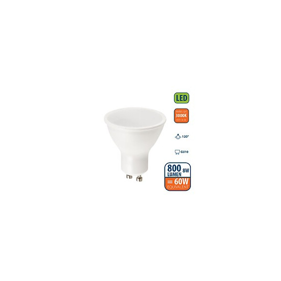 Ampoule Led Smd, Spot Gu10, 230v, 8w / 800lm, 3000k, 120 °