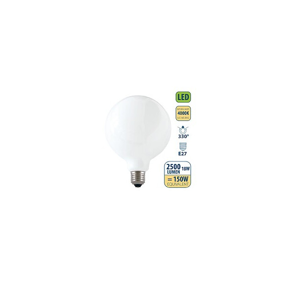 Ampoule À Filament Led Opal, Globe G125, 18w / 2500lm, Culot E27, 4000k