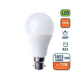 Ampoule Led Smd, Standard A60, 12w / 1055lm, Culot B22 (france), 3000k