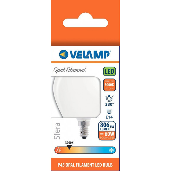 Ampoule À Filament Led Opal, Mini-sphérique P45, 6w / 806lm, Culot E14, 3000k