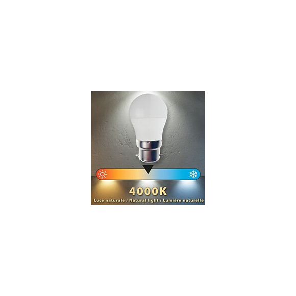 Ampoule Led Smd, Mini-sphérique P45, 6w / 470lm, Culot B22 (france), 4000k