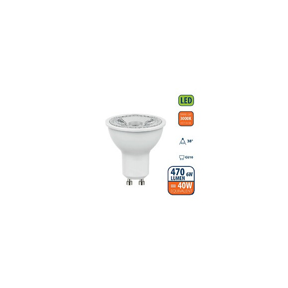 Ampoule Led Smd, Spot Gu10, 230v, 6w / 470lm, 3000k, 38 °
