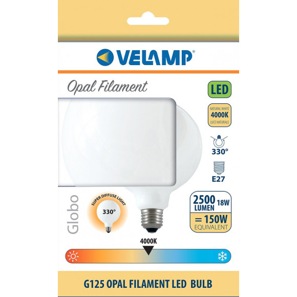 Ampoule À Filament Led Opal, Globe G125, 18w / 2500lm, Culot E27, 4000k
