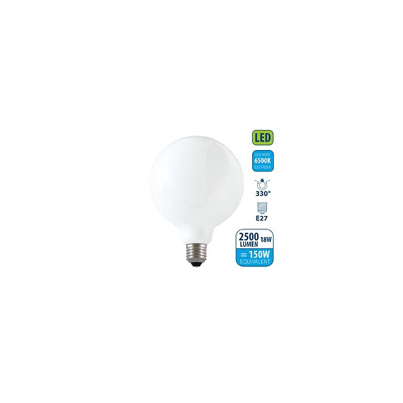Ampoule À Filament Led Opal, Globe G125, 18w / 2500lm, Culot E27, 6500k