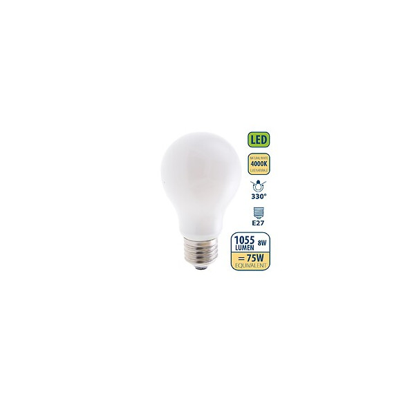 Ampoule À Filament Led Opal, Standard A60, 8w / 1055lm, Culot E27, 4000k