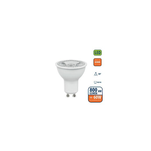 Ampoule Led Smd, Spot Gu10, 230v, 8w / 800lm, 3000k, 38 °