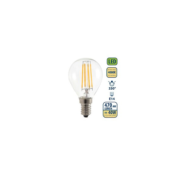 Ampoule À Filament Led, Mini-sphérique P45, 4w / 470lm, Culot E14, 4000k