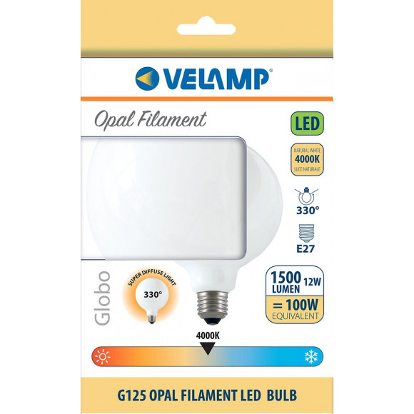 Ampoule À Filament Led Opal, Globe G125, 12w / 1500lm, Culot E27, 4000k