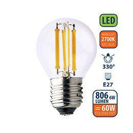 Ampoule À Filament Led, Mini-sphérique P45, 6w / 806lm, Culot E27, 2700k