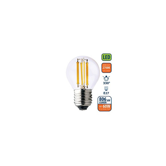 Ampoule À Filament Led, Mini-sphérique P45, 6w / 806lm, Culot E27, 2700k