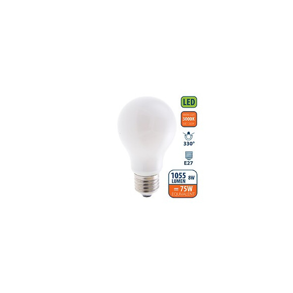 Ampoule À Filament Led Opal, Standard A60, 8w / 1055lm, Culot E27, 3000k