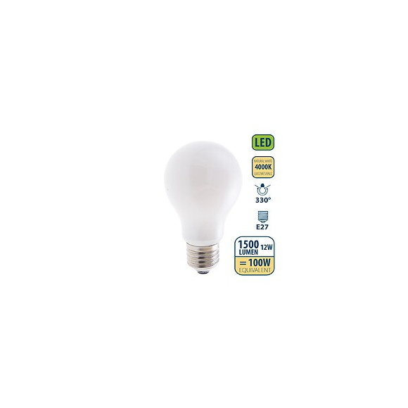Ampoule À Filament Led Opal, Standard A60, 12w / 1500lm, Culot E27, 4000k