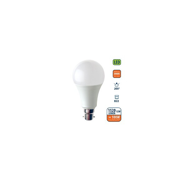 Ampoule Led Smd, Standard A60, 15w / 1520lm, Culot B22 (france), 3000k