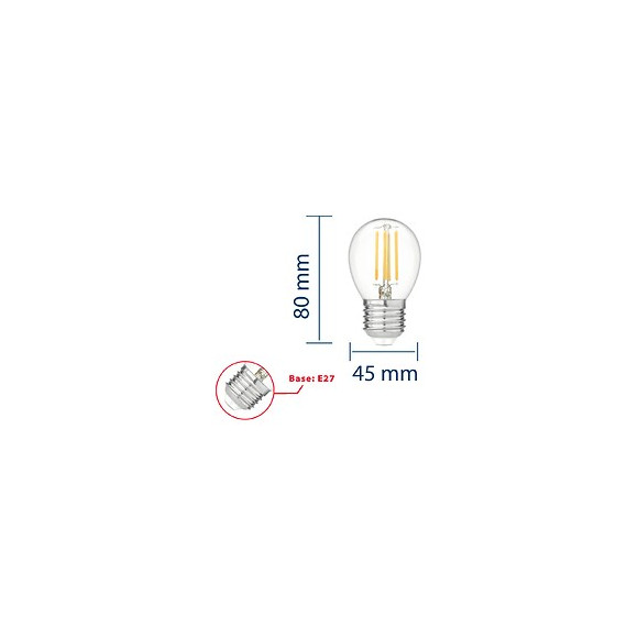 Ampoule À Filament Led, Mini-sphérique P45, 4w / 470lm, Culot E27, 4000k