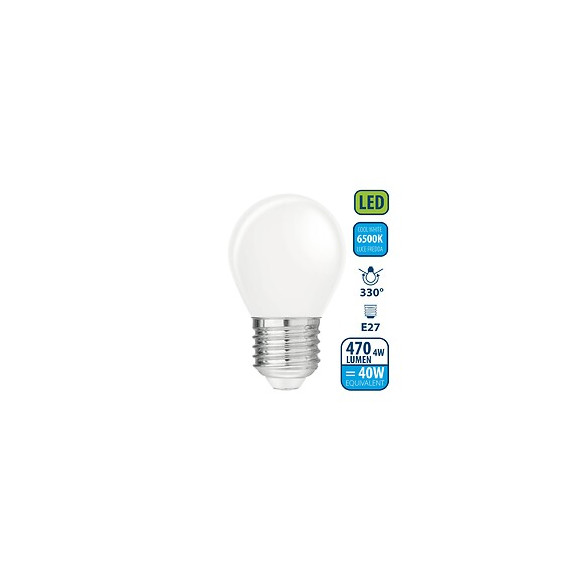 Ampoule À Filament Led Opal, Mini-sphérique P45, 4w / 470lm, Culot E27, 6500k