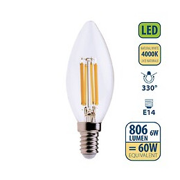 Ampoule À Filament Led, Olive C35, 6w / 806lm, Culot E14, 4000k