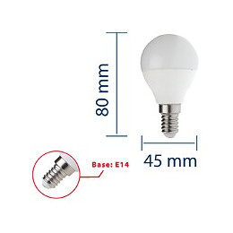 Ampoule Led Smd, Mini-sphérique P45, 6w / 470lm, Culot E14, 3000k