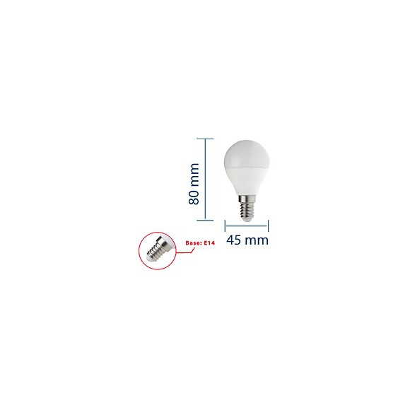 Ampoule Led Smd, Mini-sphérique P45, 6w / 470lm, Culot E14, 3000k
