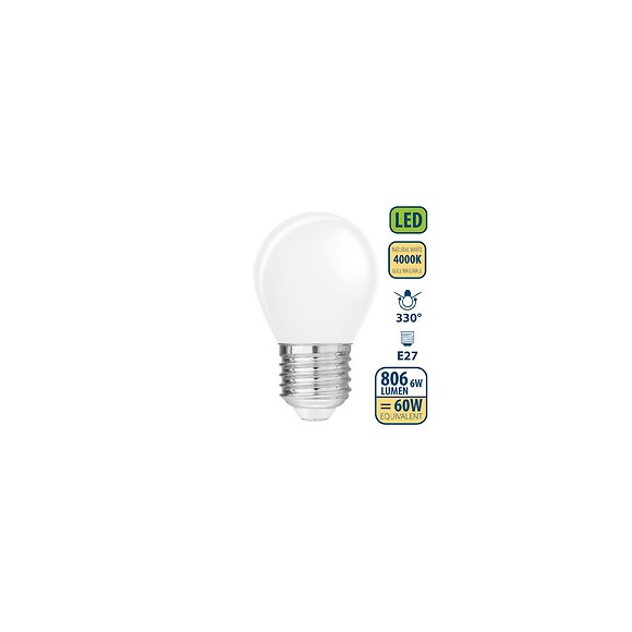 Ampoule À Filament Led Opal, Mini-sphérique P45, 6w / 806lm, Culot E27, 4000k