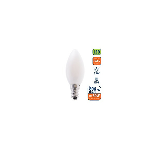 Ampoule À Filament Led Opale, Olive C35, 6w / 806lm, Culot E14, 3000k