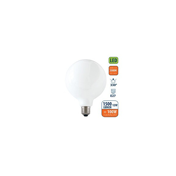 Ampoule À Filament Led Opal, Globe G125, 12w / 1500lm, Culot E27, 3000k