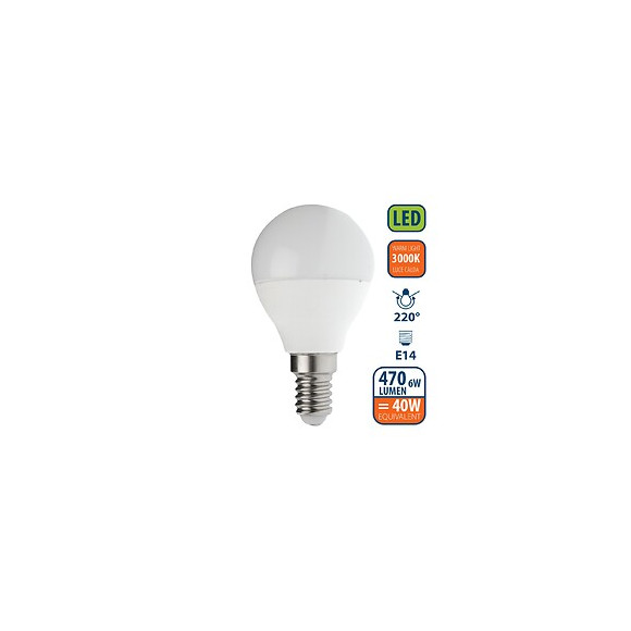 Ampoule Led Smd, Mini-sphérique P45, 6w / 470lm, Culot E14, 3000k