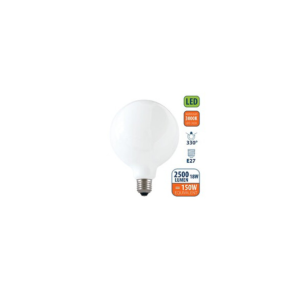Ampoule À Filament Led Opal, Globe G125, 18w / 2500lm, Culot E27, 3000k