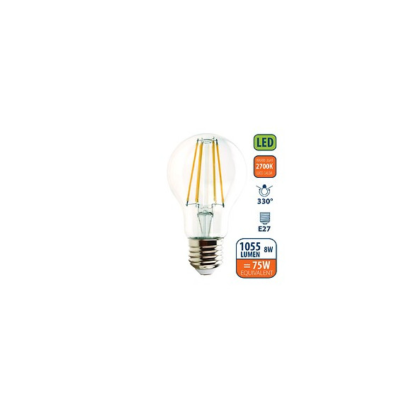 Ampoule À Filament Led, Standard A60, 8w / 1055lm, Culot E27, 2700k