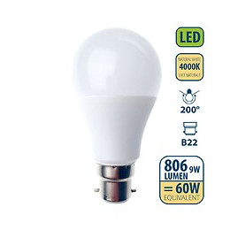 Ampoule Led Smd, Standard A60, 9w / 806lm, Culot B22 (france), 4000k