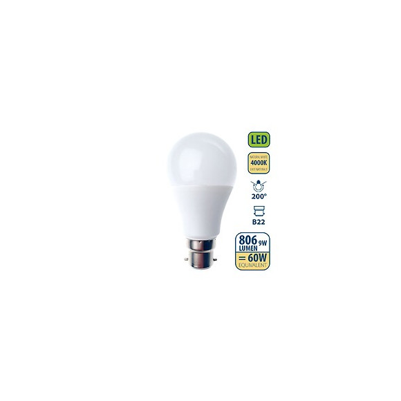 Ampoule Led Smd, Standard A60, 9w / 806lm, Culot B22 (france), 4000k