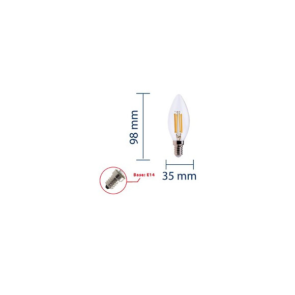 Ampoule À Filament Led, Olive C35, 6w / 806lm, Culot E14, 3000k