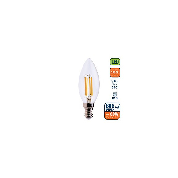 Ampoule À Filament Led, Olive C35, 6w / 806lm, Culot E14, 3000k