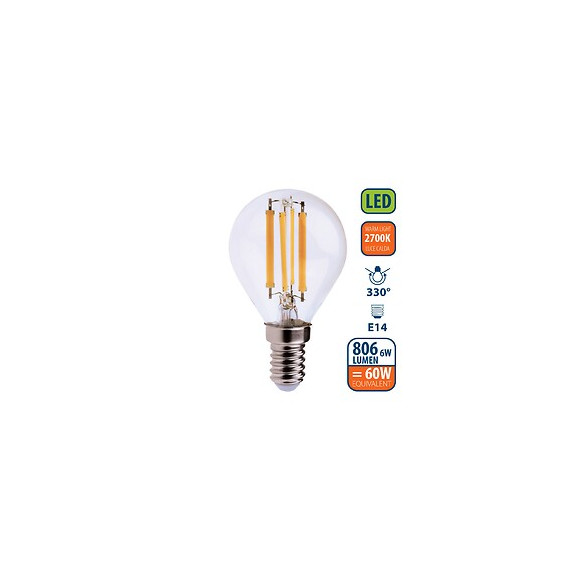 Ampoule À Filament Led, Mini-sphérique P45, 6w / 806lm, Culot E14, 2700k