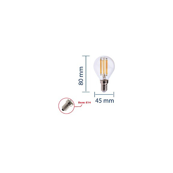 Ampoule À Filament Led, Mini-sphérique P45, 6w / 806lm, Culot E14, 2700k