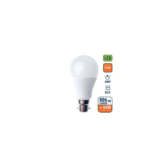 Ampoule Led Smd, Standard A60, 9w / 806lm, Culot B22 (france), 3000k