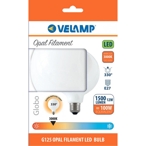 Ampoule À Filament Led Opal, Globe G125, 12w / 1500lm, Culot E27, 3000k